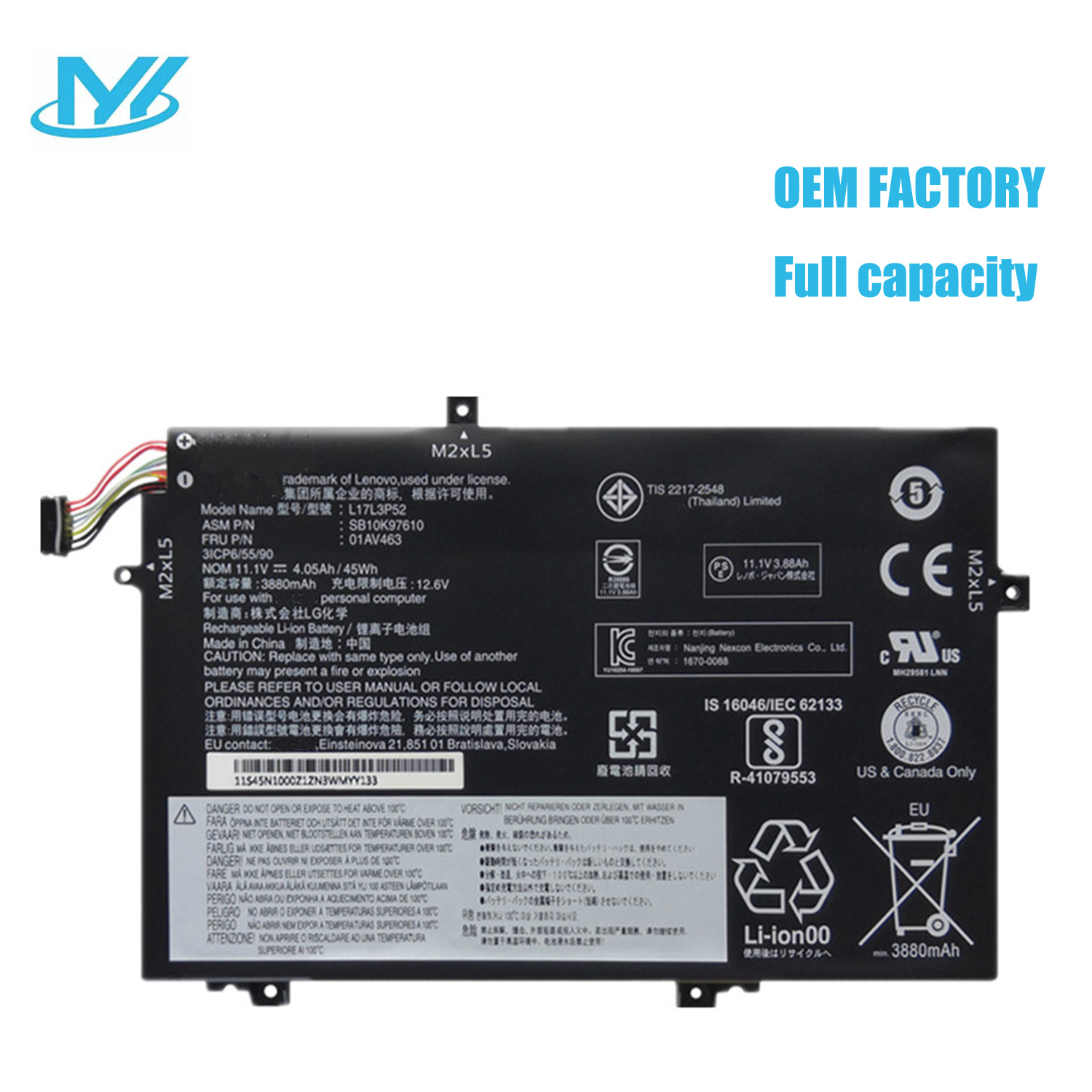 L17L3P52 rechargeable lithium ion Notebook battery Laptop battery For LenovoThinkPad L580 L590 L480 L490 Series Notebook 11.1V 45Wh 4120mAh