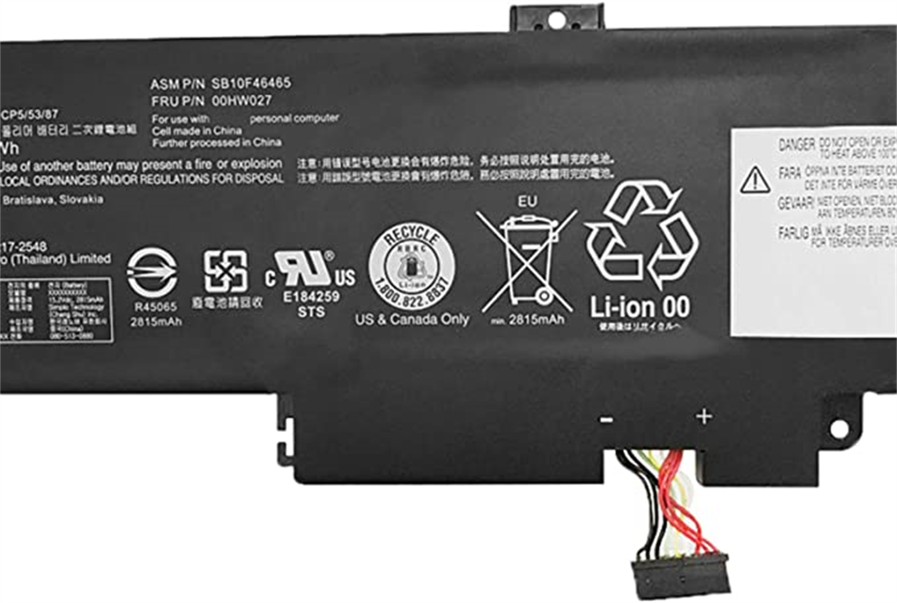 00HW027 rechargeable lithium ion Notebook battery Laptop battery LENOVO ThinkPad Yoga 260 Series 15.2V 44Wh 2895mAh