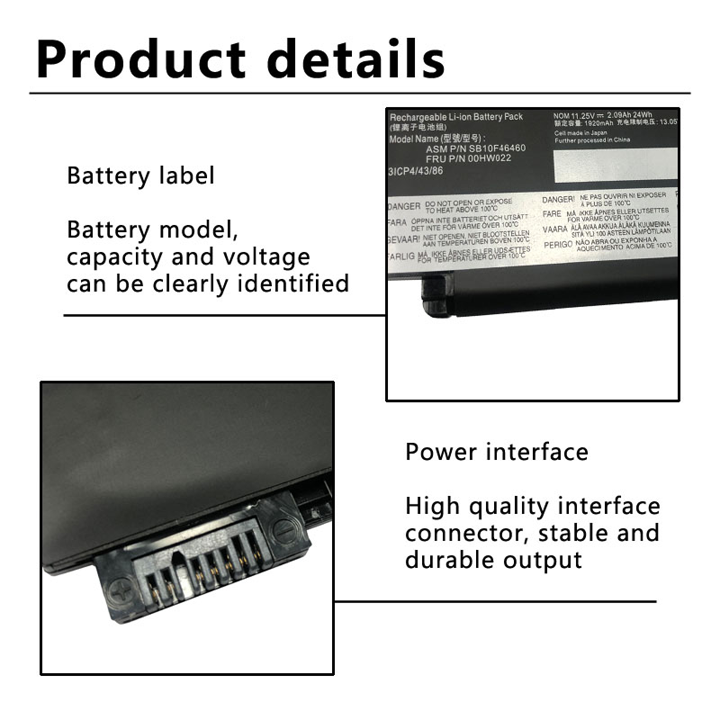 00HW022 rechargeable lithium ion Notebook battery Laptop battery LENOVO ThinkPad T460S Series 11.25V 24Wh