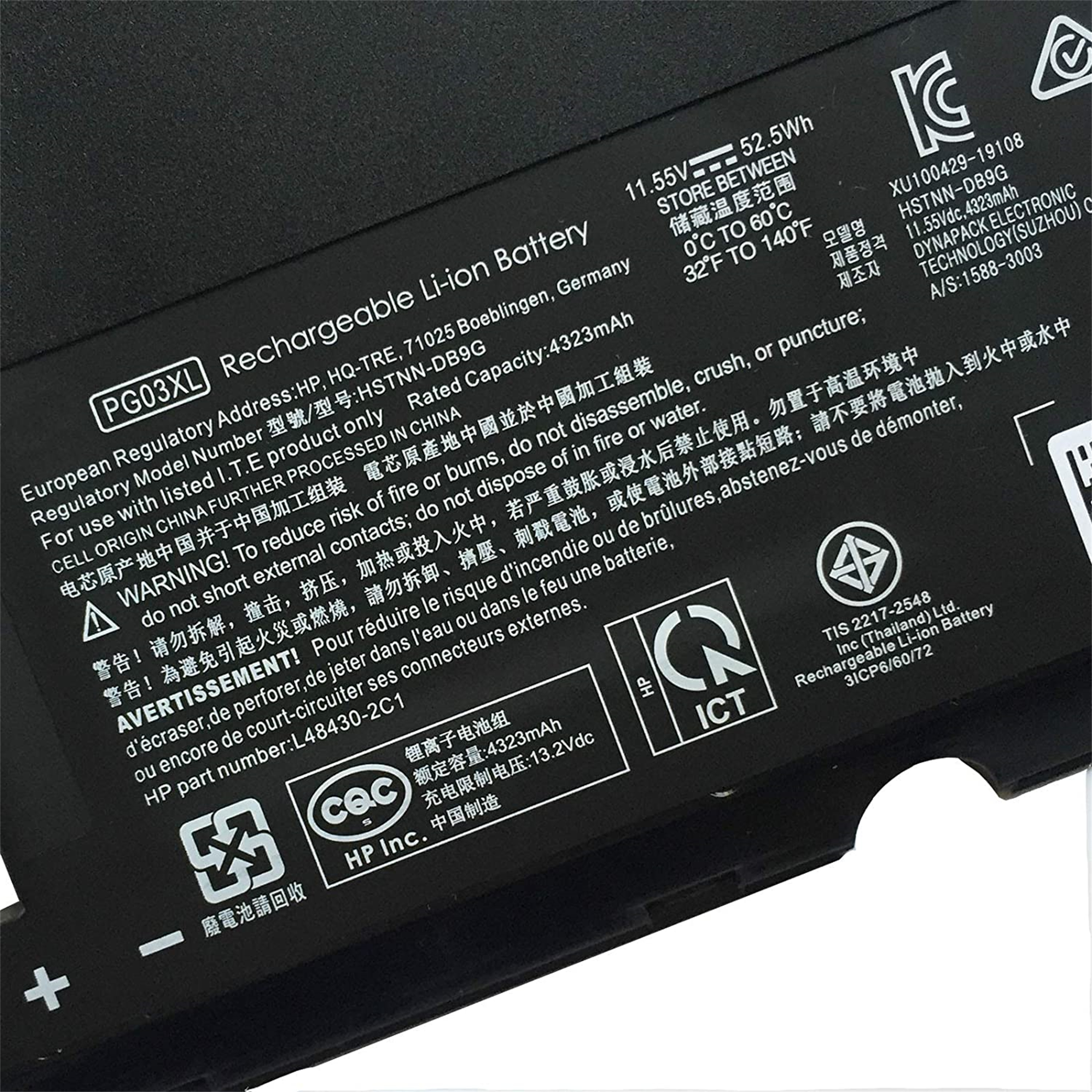 PG03XL rechargeable lithium ion Notebook battery Laptop battery for HP TPN-C141 TPN-Q229 15-dk0020TX 15-dk0021TX 15-dk0125TX 15-dk0127TX 11.55V 56Wh