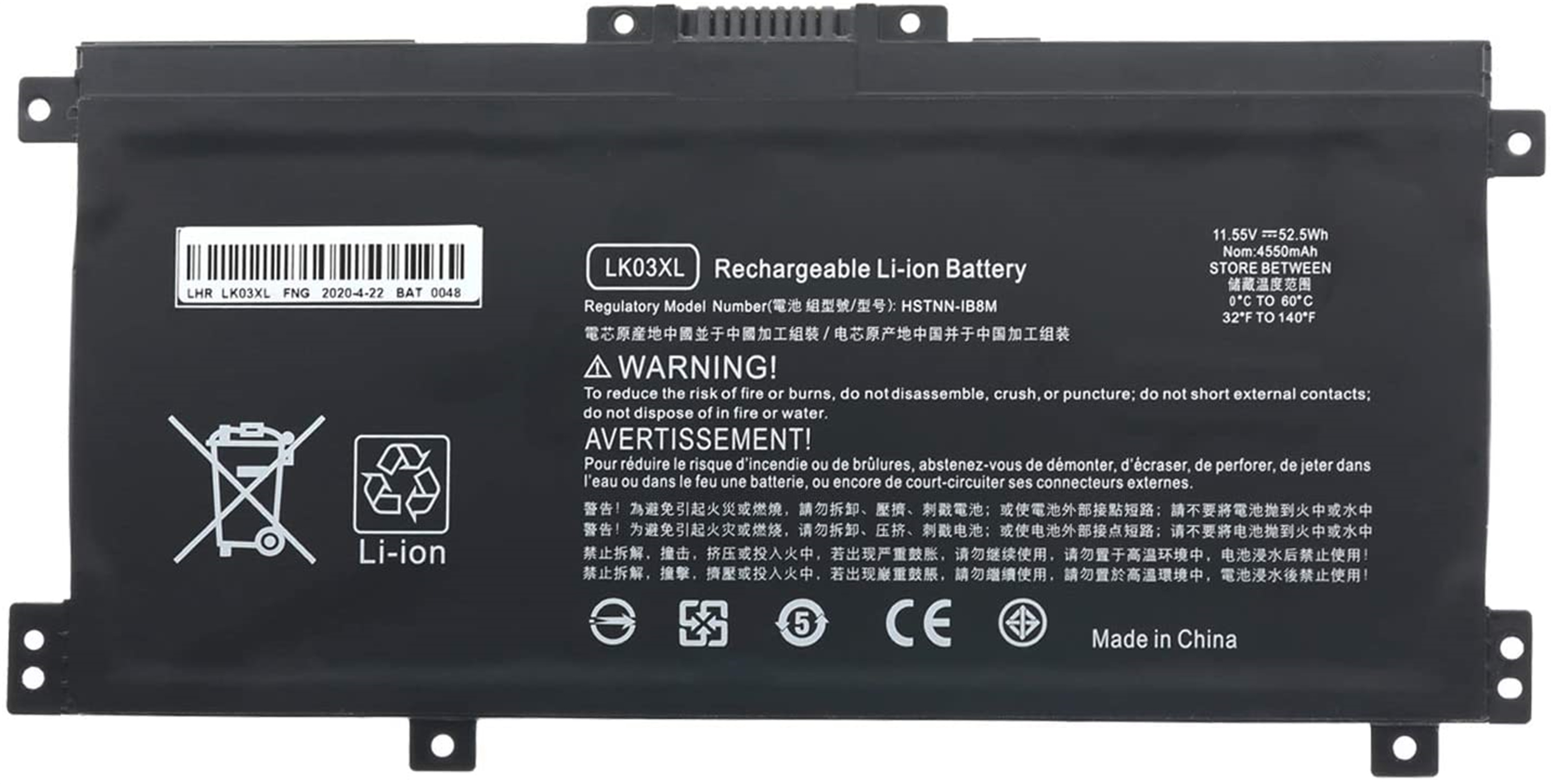 LK03XL rechargeable lithium ion Notebook battery Laptop battery 11.55V 4550mAh LK03048XL, LK03055XL-PR for HP laptop Envy X360 15-BP000 Series