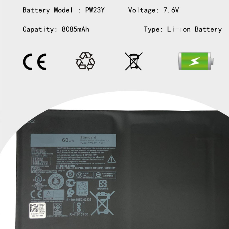 PW23Y Notebook battery Laptop battery lithium ion batteries 7.6v 60wh 7800mAh 0RNP72 0TP1GT RNP72 for Dell laptop XPS13 9360 13-9360-D1605G